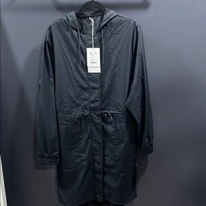 Rains Navy Hooded String Parka Raincoat with Water-Resistant Fabric
